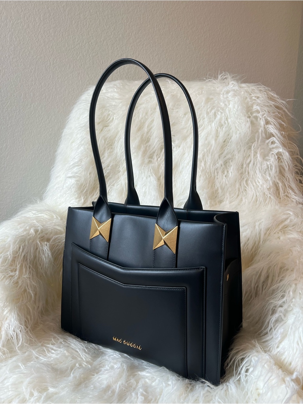 Mac Duggal Black Tote with Gold Accents
